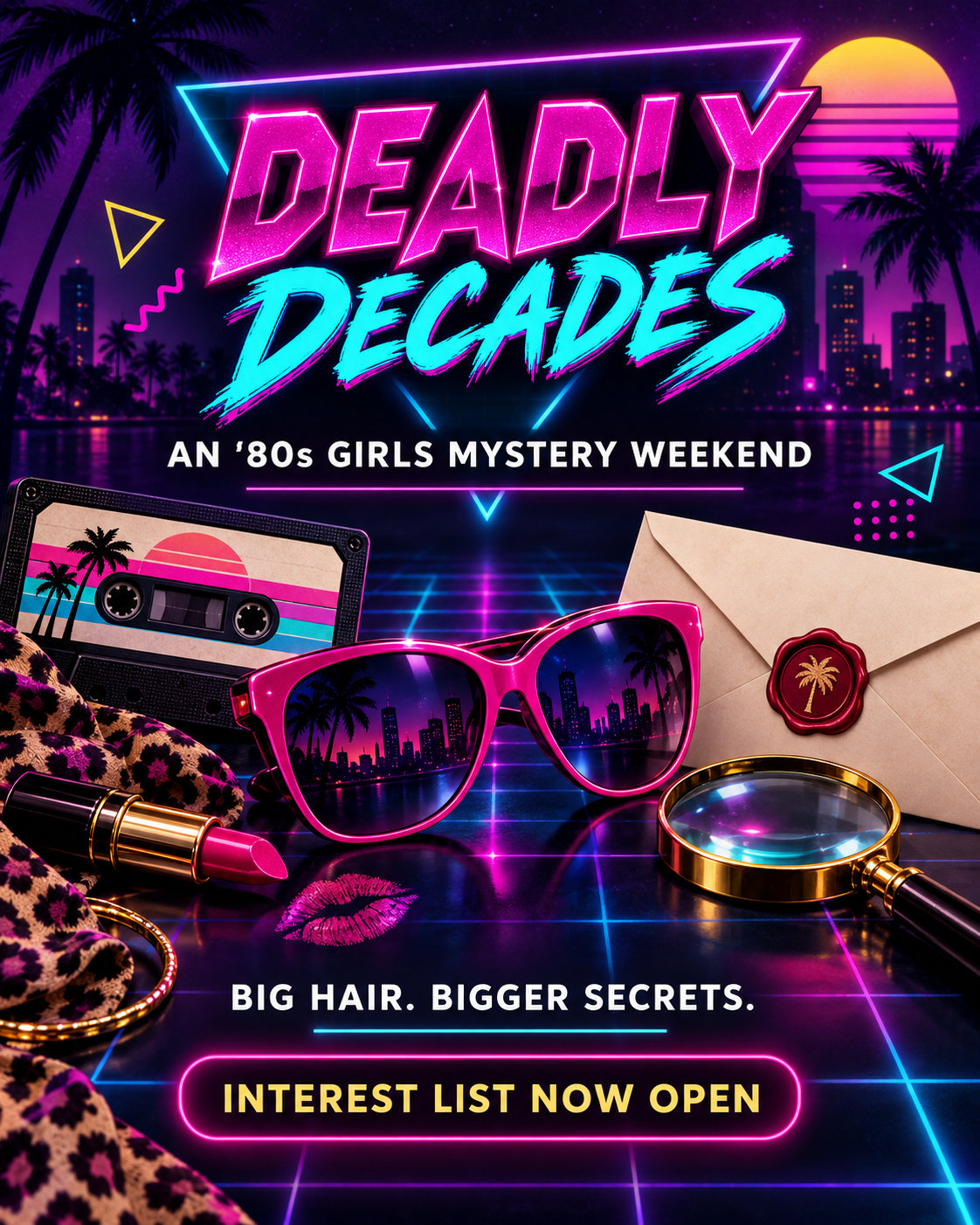 Deadly Decades, an '80s girls mystery weekend interest invitation